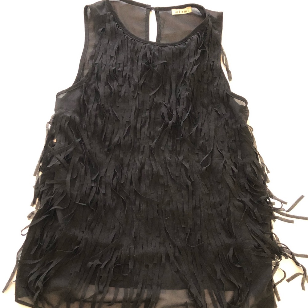 Black Fringe Sleeveless Top